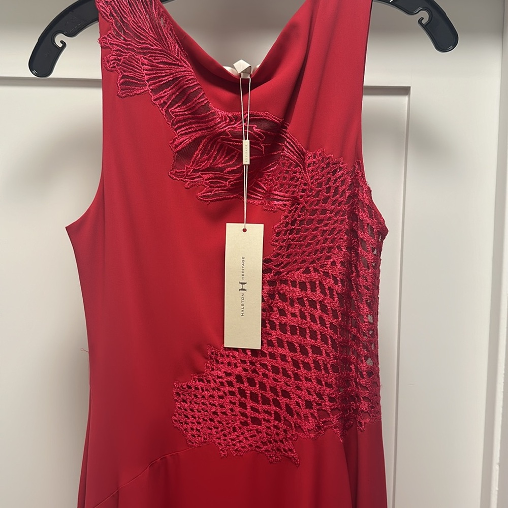 Halston hi-lo dress with asymmetric panels